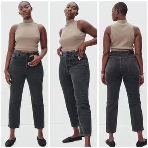 Everlane The Curvy 90's Cheeky Straight High Waist Jean Washed Black 29 Cropped